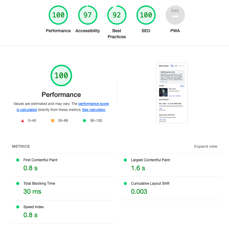 Lighthouse Score Without Tag Filter