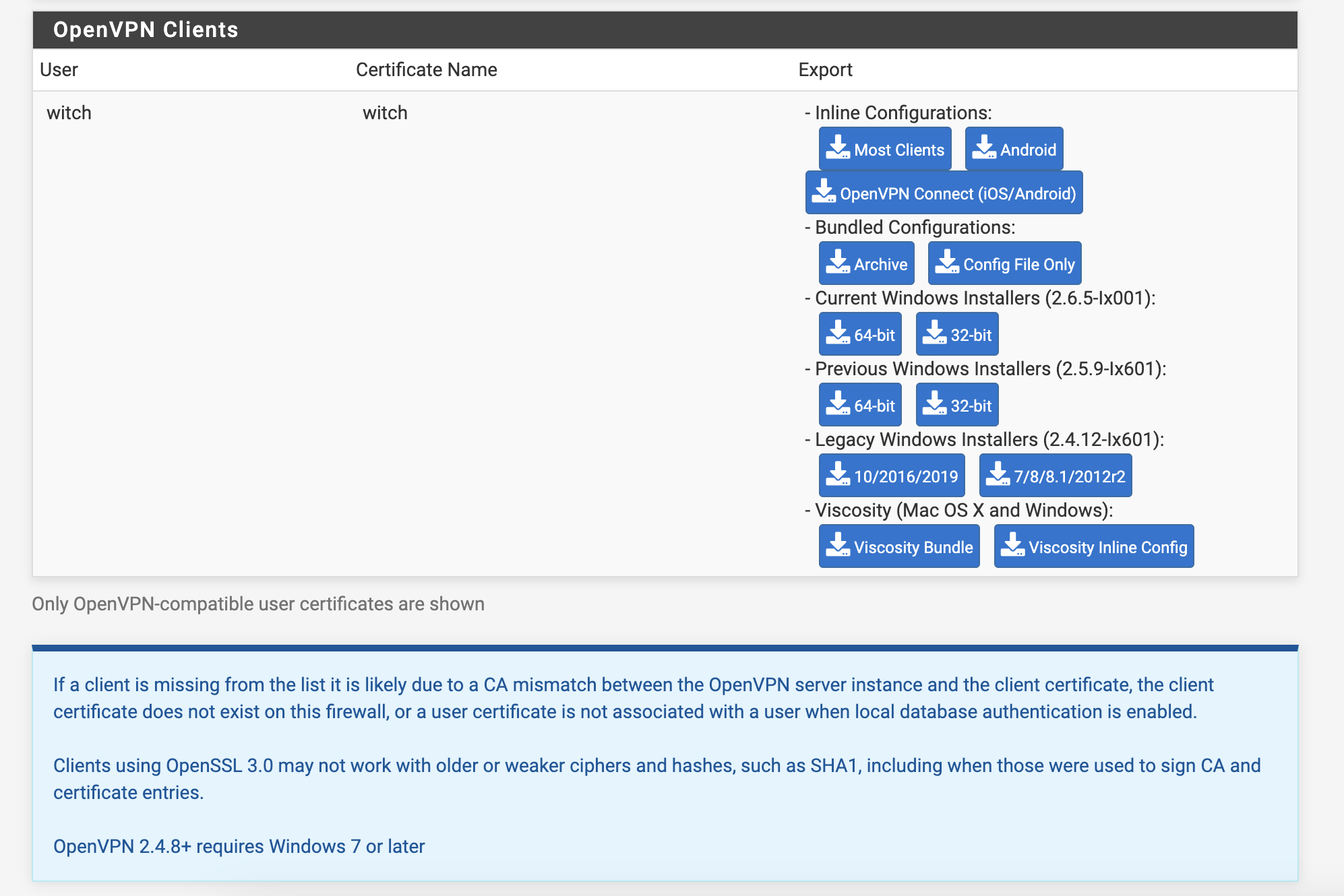 Downloading OpenVPN client file