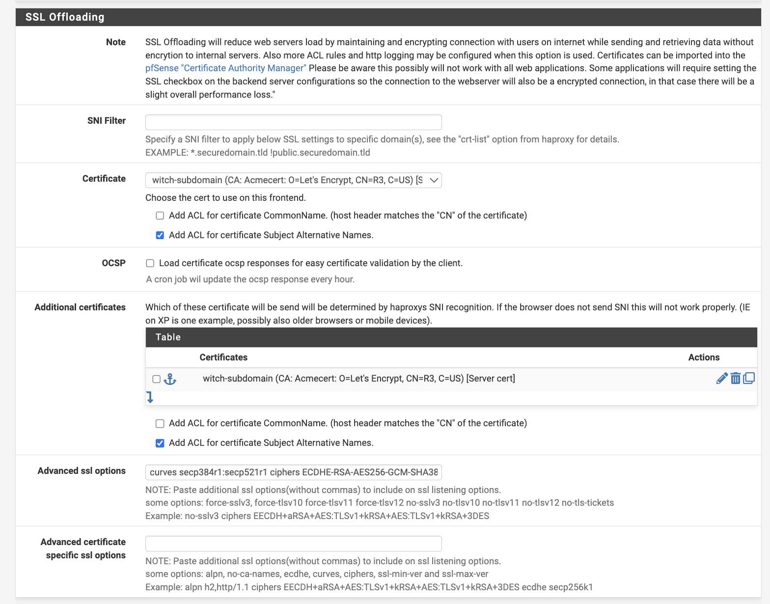 SSL Offloading Settings