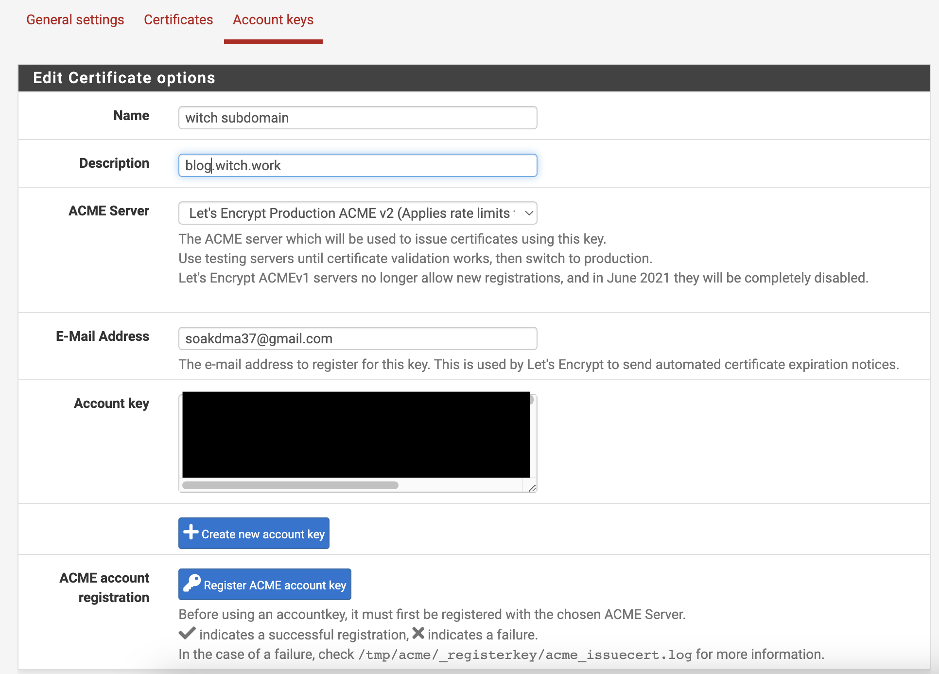 Acme Account Key Creation