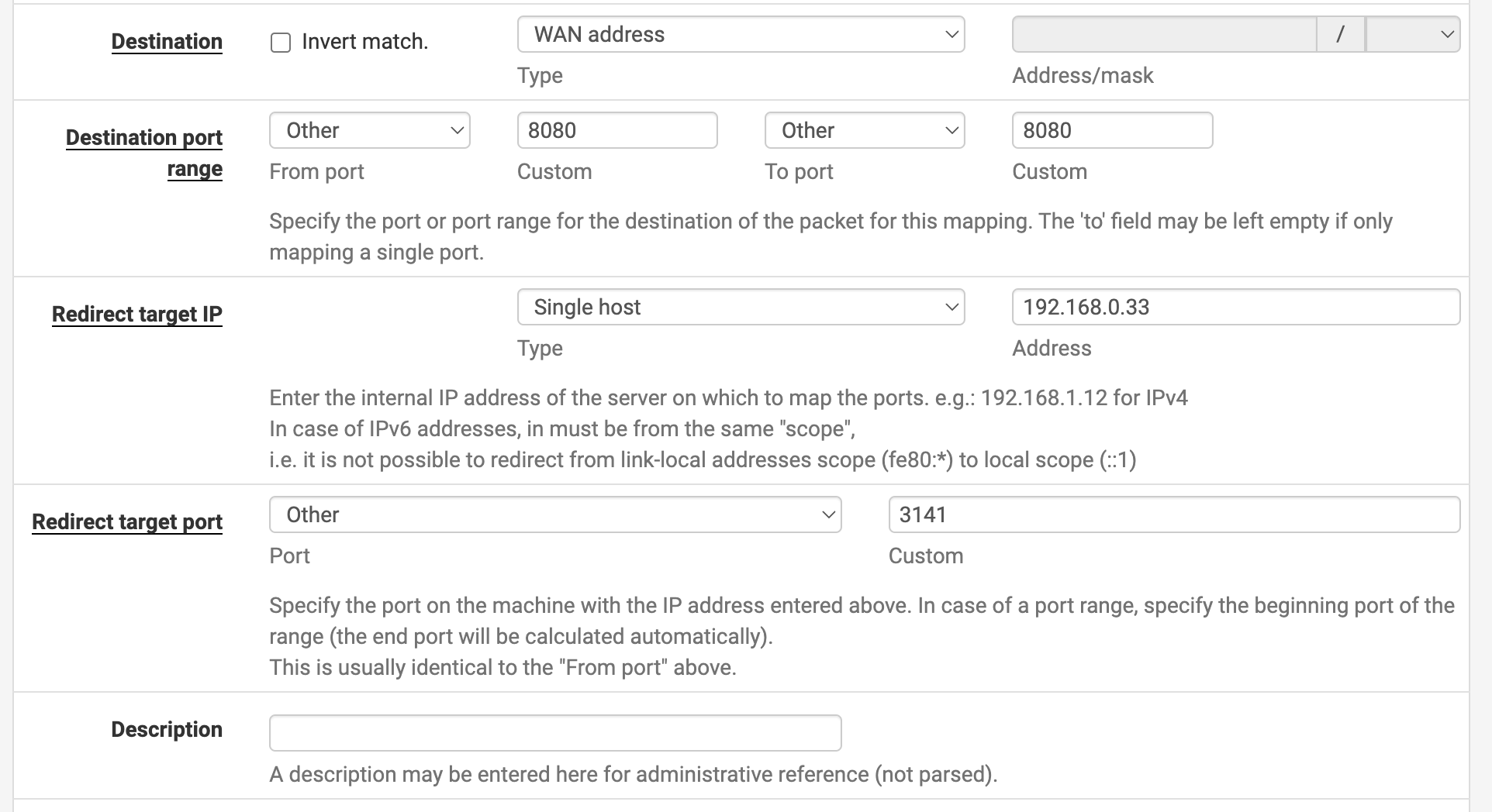 Port Forwarding Configuration in pfSense